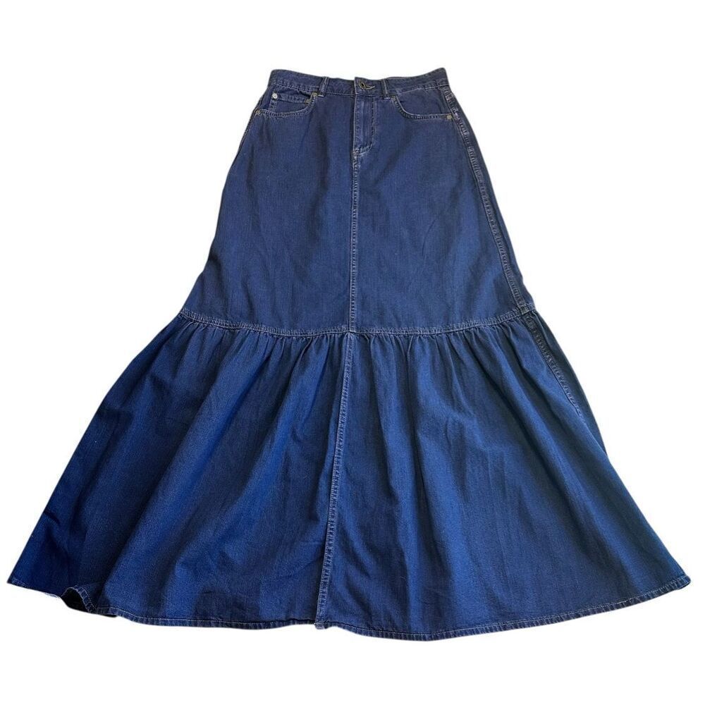 Billy Reid 100% Cotton Tiered Denim Maxi Skirt NWOT Size 2